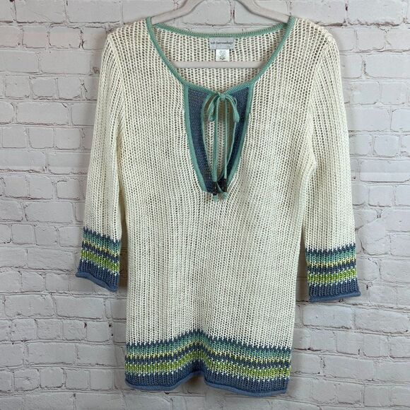 SOFT SURROUNDINGS white semi-sheer knit keyhole top tunic sweater pullover XS - Picture 1 of 7